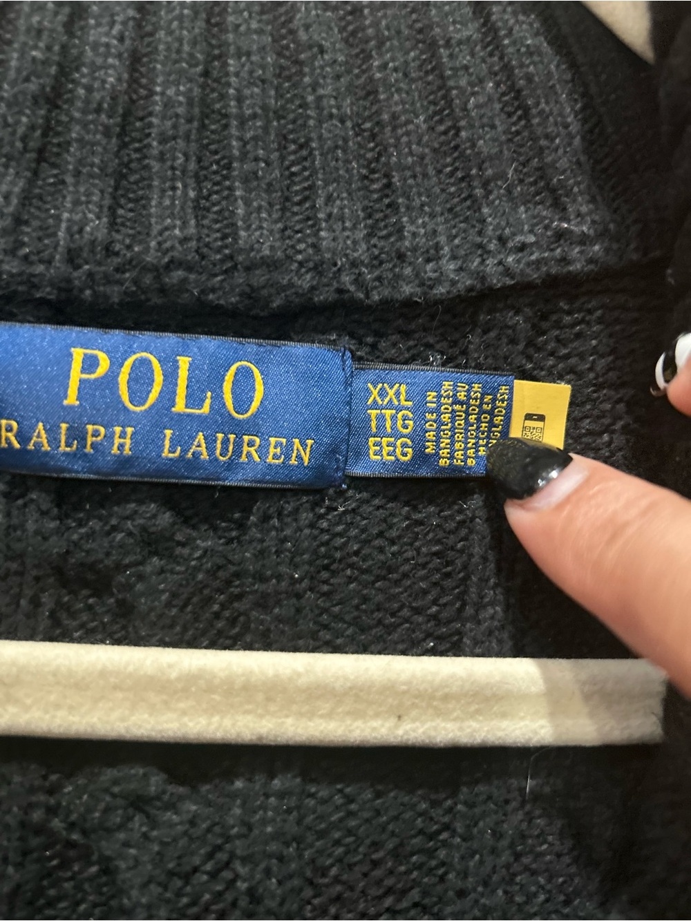 Polo by Ralph Lauren Black Cable-Knit Quarter-Zip Sweater with Red Pony XXL - Picture 8 of 9